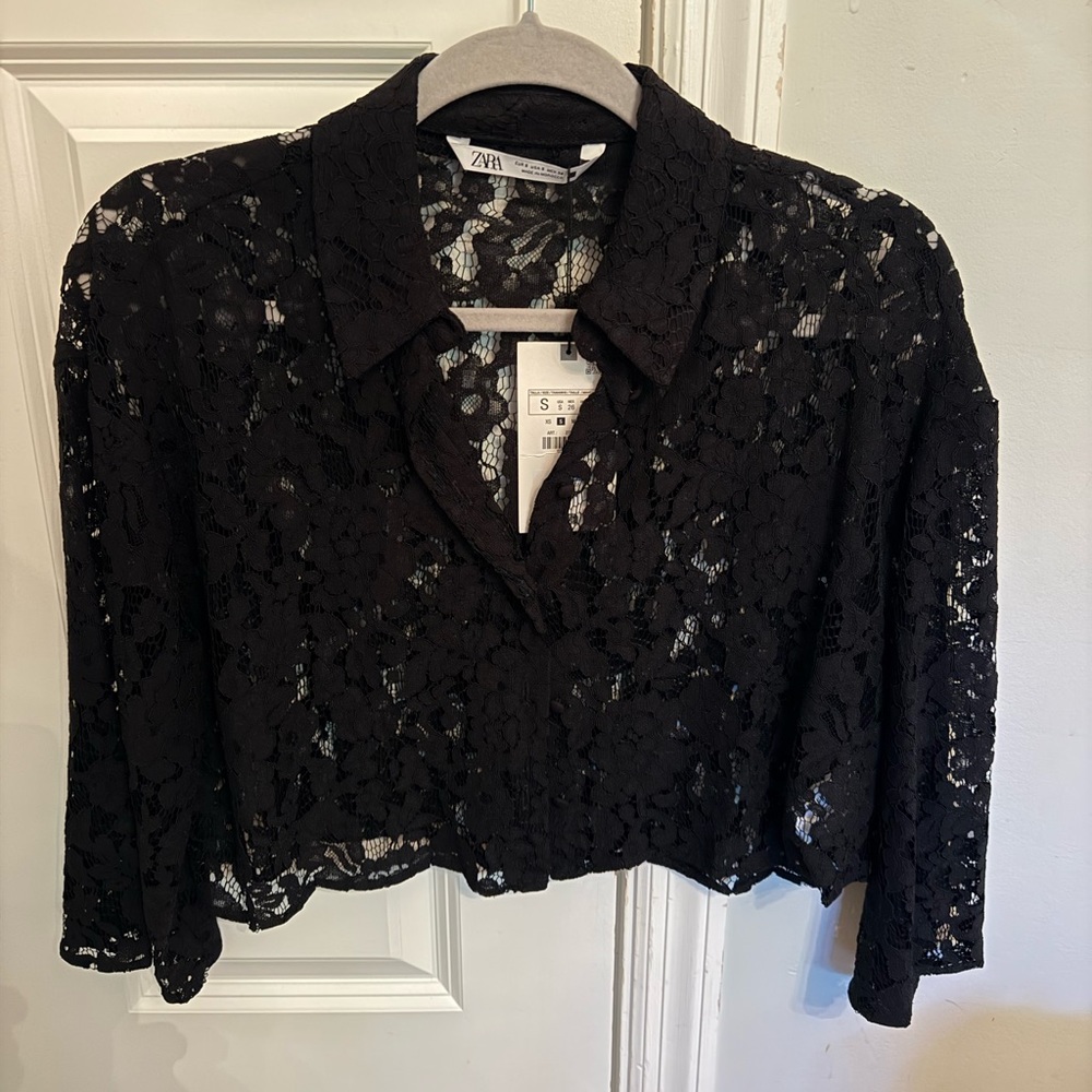Zara Black Floral Lace Shirt